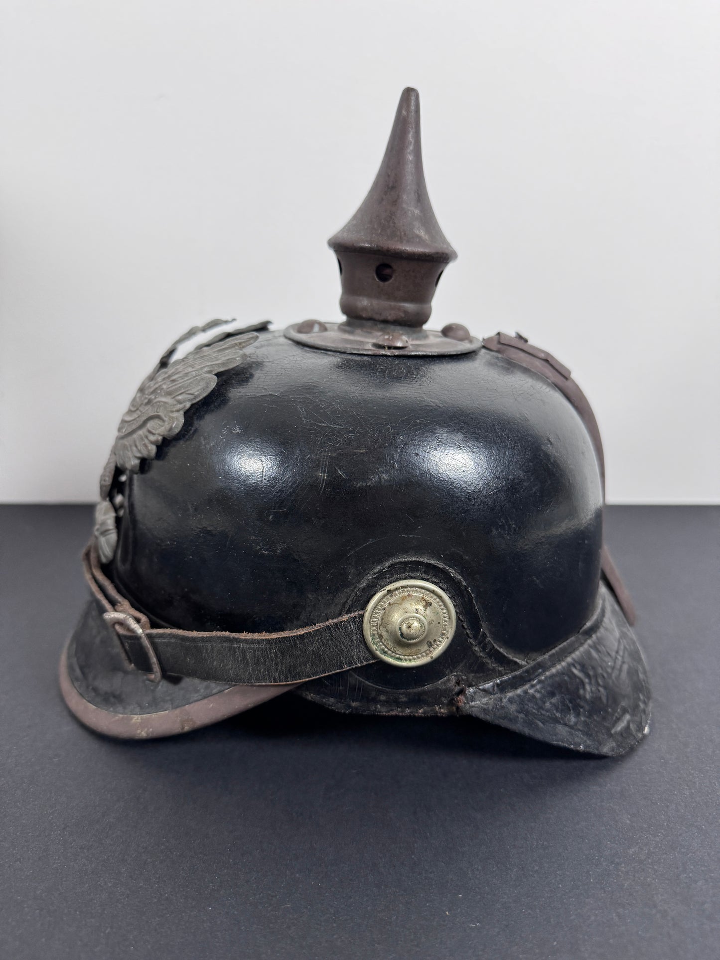 WW1 Imperial German Prussian Army Pickelhaube Spiked Helmet – This is an authentic Imperial German pickelhaube helmet issu...