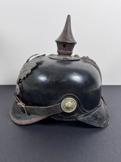 WW1 Imperial German Prussian Army Pickelhaube Spiked Helmet – This is an authentic Imperial German pickelhaube helmet issu...