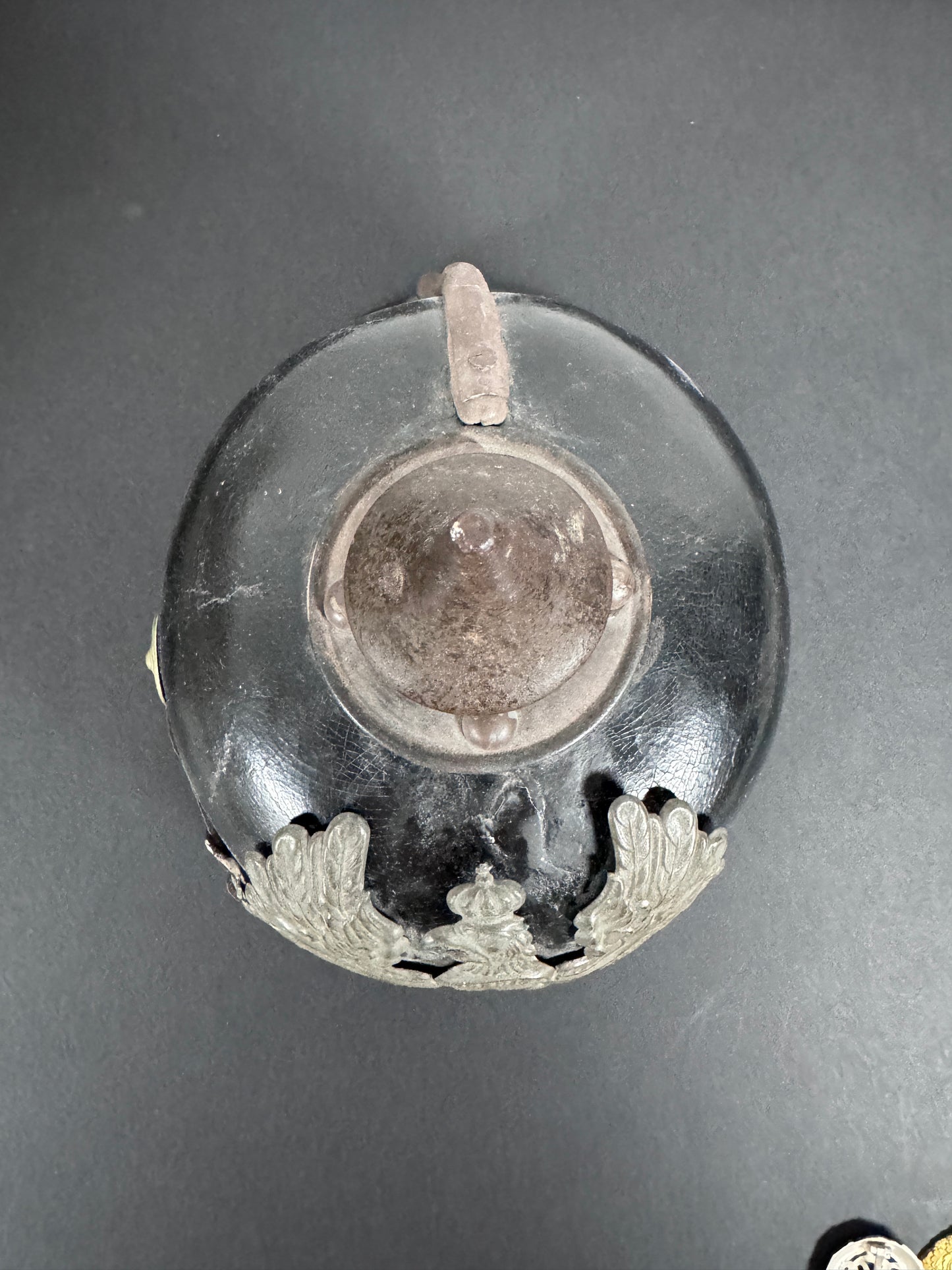WW1 Imperial German Prussian Army Pickelhaube Spiked Helmet – This is an authentic Imperial German pickelhaube helmet issu...