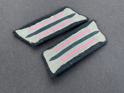 original German army panzer tank officer's uniform collar tabs, front angled view.