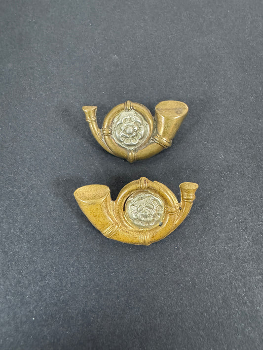WW2 British Army King's Own Yorkshire Light Infantry Uniform Collar Badges – A matching pair of original uniform collar ba...