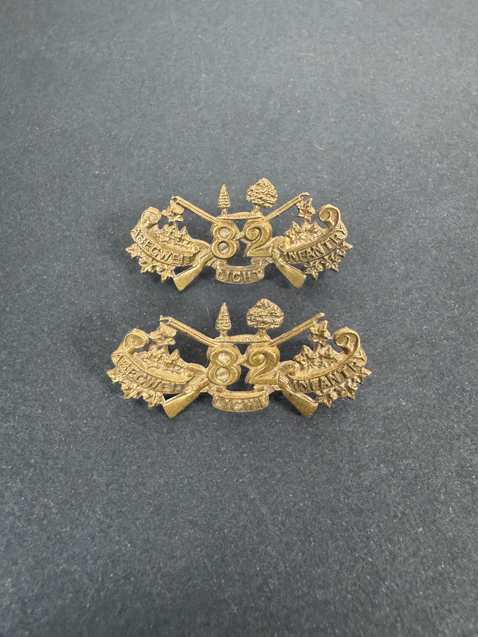 Canadian Militia 82nd Abegweit Light Infantry Uniform Collar Badges (Pair) – A matching pair of original uniform collar ba...