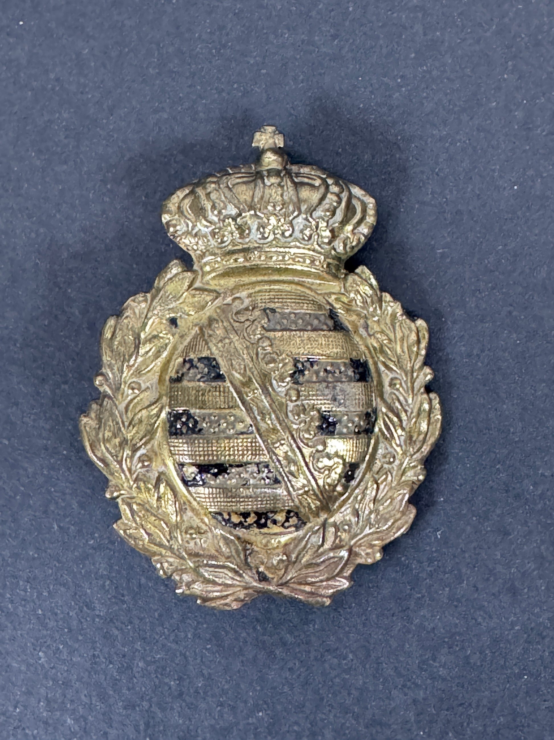 WW1 German Saxony Officer's Pickelhaube Wappen Helmet Plate Centre Badge – A World War One era Duchy of Saxony officer's P...
