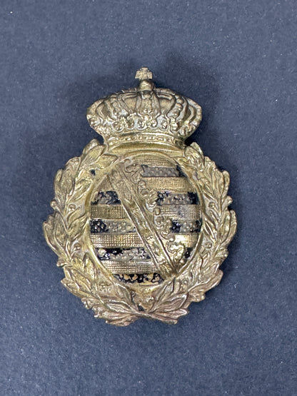 WW1 German Saxony Officer's Pickelhaube Wappen Helmet Plate Centre Badge – A World War One era Duchy of Saxony officer's P...