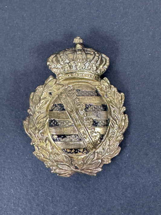 WW1 German Saxony Officer's Pickelhaube Wappen Helmet Plate Centre Badge – A World War One era Duchy of Saxony officer's P...