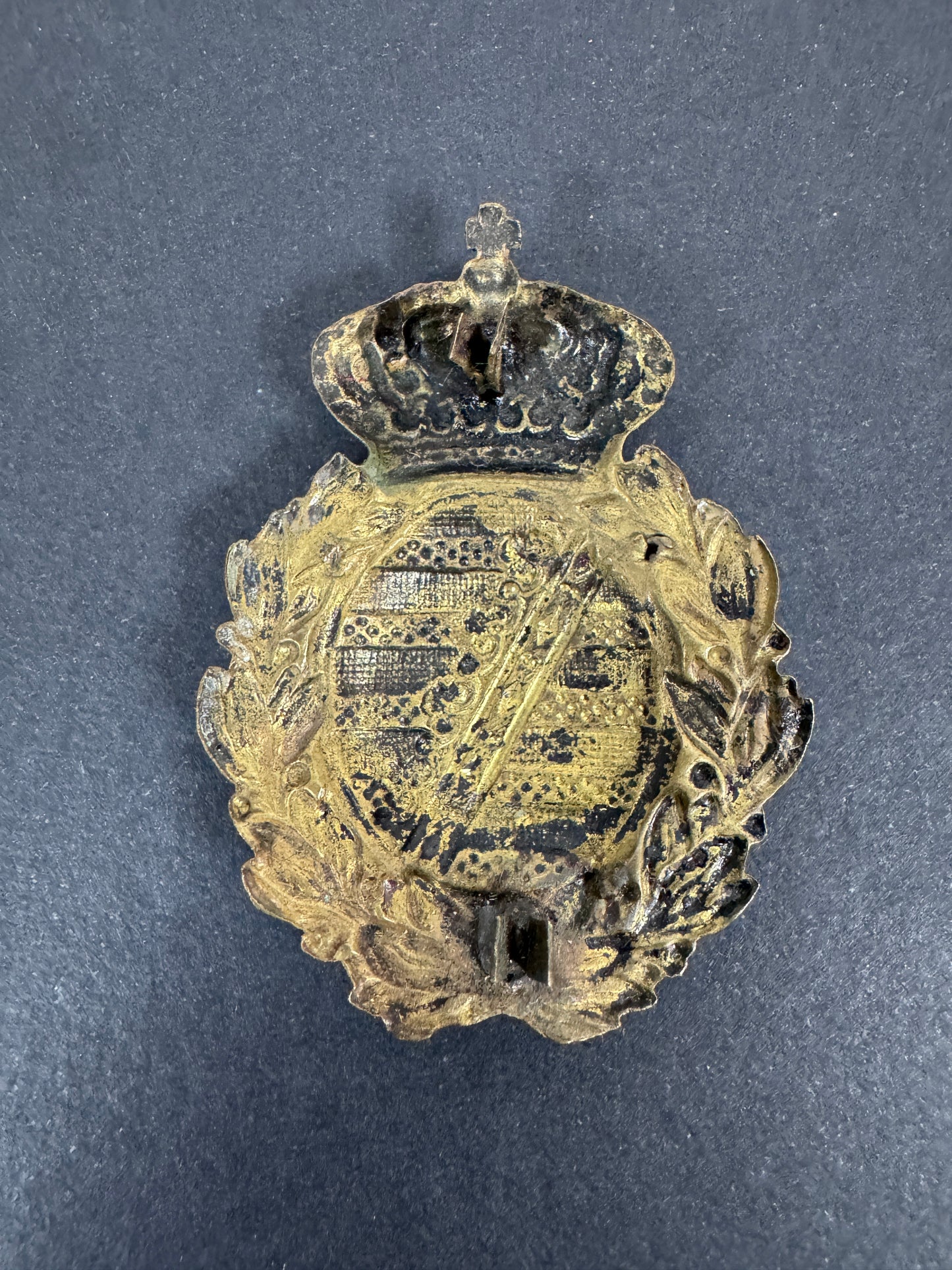 WW1 German Saxony Officer's Pickelhaube Wappen Helmet Plate Centre Badge – A World War One era Duchy of Saxony officer's P...