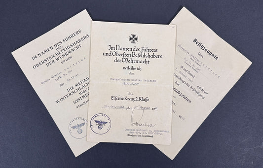 WW2 German Army Obergefreiter I.R.207 Medal Award Documents – Three original award citations of an Obergefreiter of the 20...