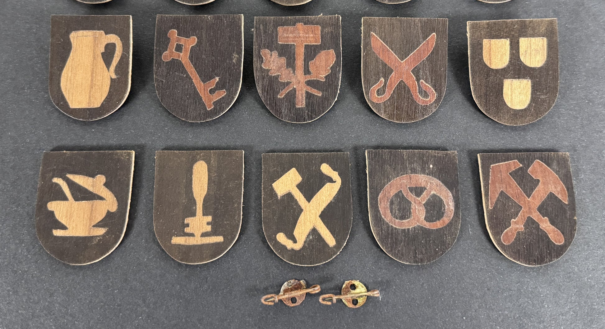 Third Reich Gau Baden Handwerker WHW Tinnie Shield Badges – A rare set of Winter-Hilfs-Werk (WHW) donation badges (tinnies...