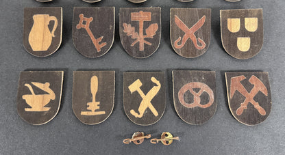 Third Reich Gau Baden Handwerker WHW Tinnie Shield Badges – A rare set of Winter-Hilfs-Werk (WHW) donation badges (tinnies...