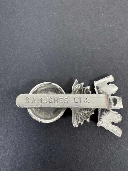 British Army Royal Irish Fusiliers Anodised Staybrite Cap Badge RA HUGHES – An original and scarce other ranks cap badge o...
