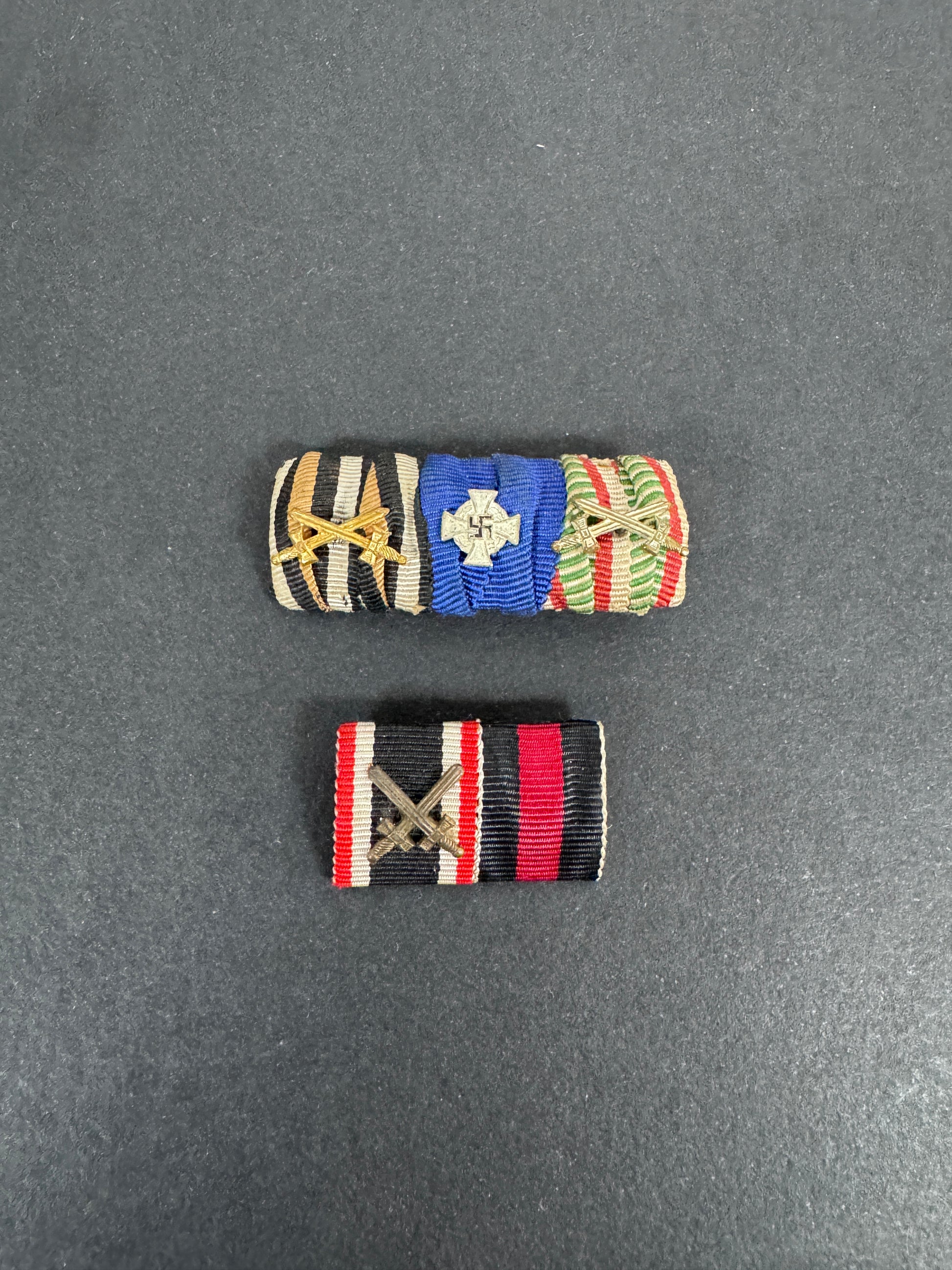 WW2 German Third Reich Medal Ribbon Bars – Two original medal ribbon bars of Third Reich Germany. A three-place bar of a