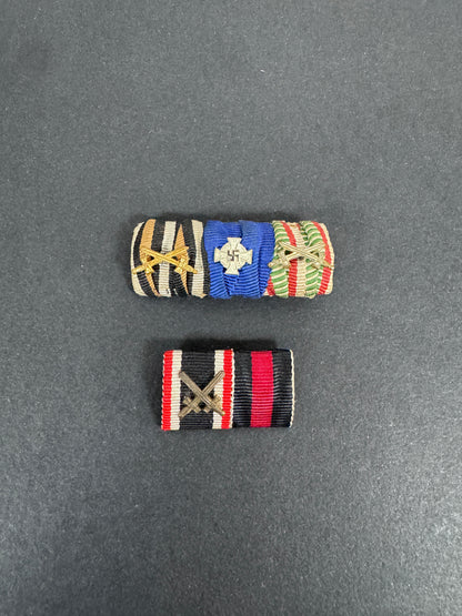 WW2 German Third Reich Medal Ribbon Bars – Two original medal ribbon bars of Third Reich Germany. A three-place bar of a
