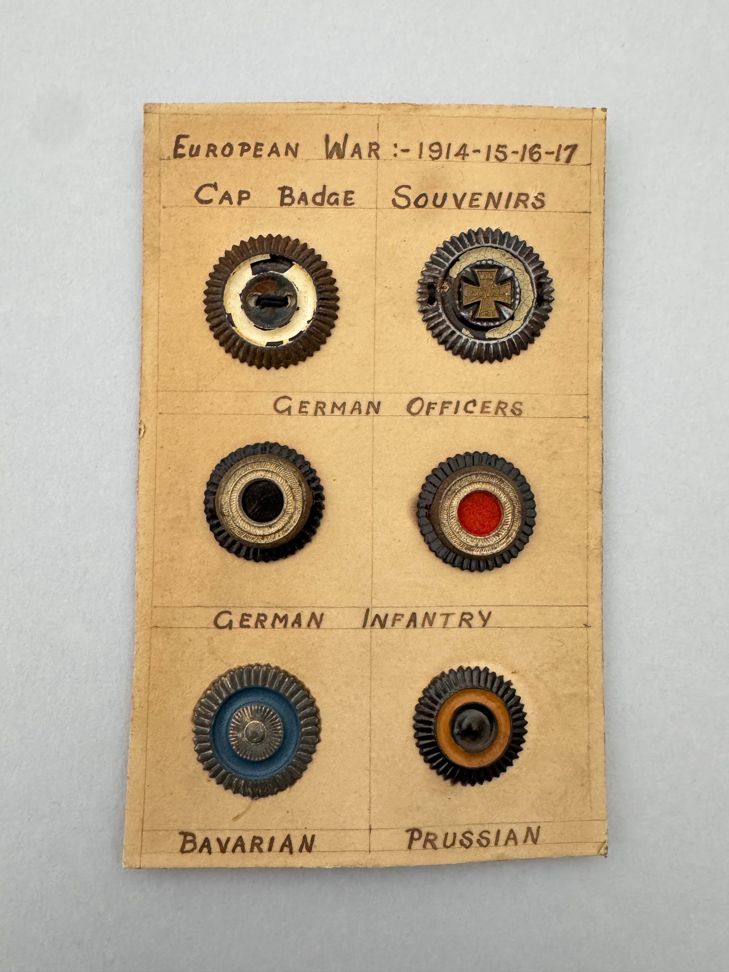 WW1 German Army Prussian Bavarian Cap Cockade Badges – A collection of WW1 era cap cockade badges of the Prussian and Bava...