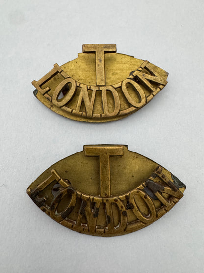 WW1 British Army Territorial Battalion, London Regiment Shoulder Titles T.LONDON
