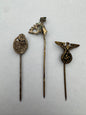 WW2 German Panzer Assault Badge & Other Stickpins – A trio of original stickpin miniature badges. A Panzer Assault Badge i...