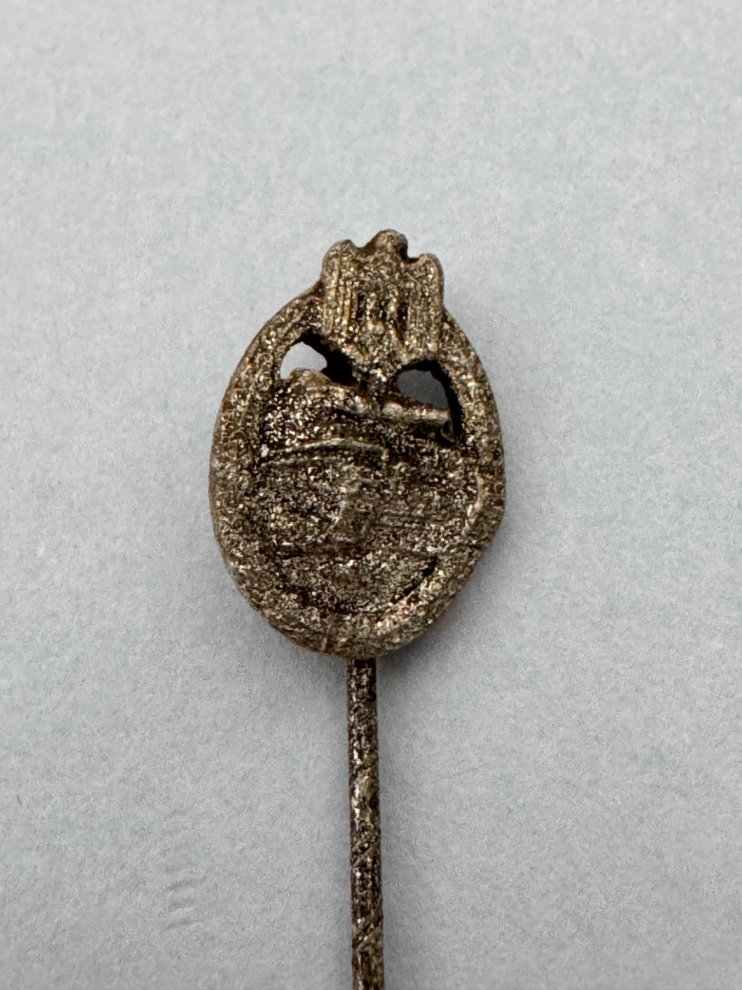 WW2 German Panzer Assault Badge & Other Stickpins – A trio of original stickpin miniature badges. A Panzer Assault Badge i...