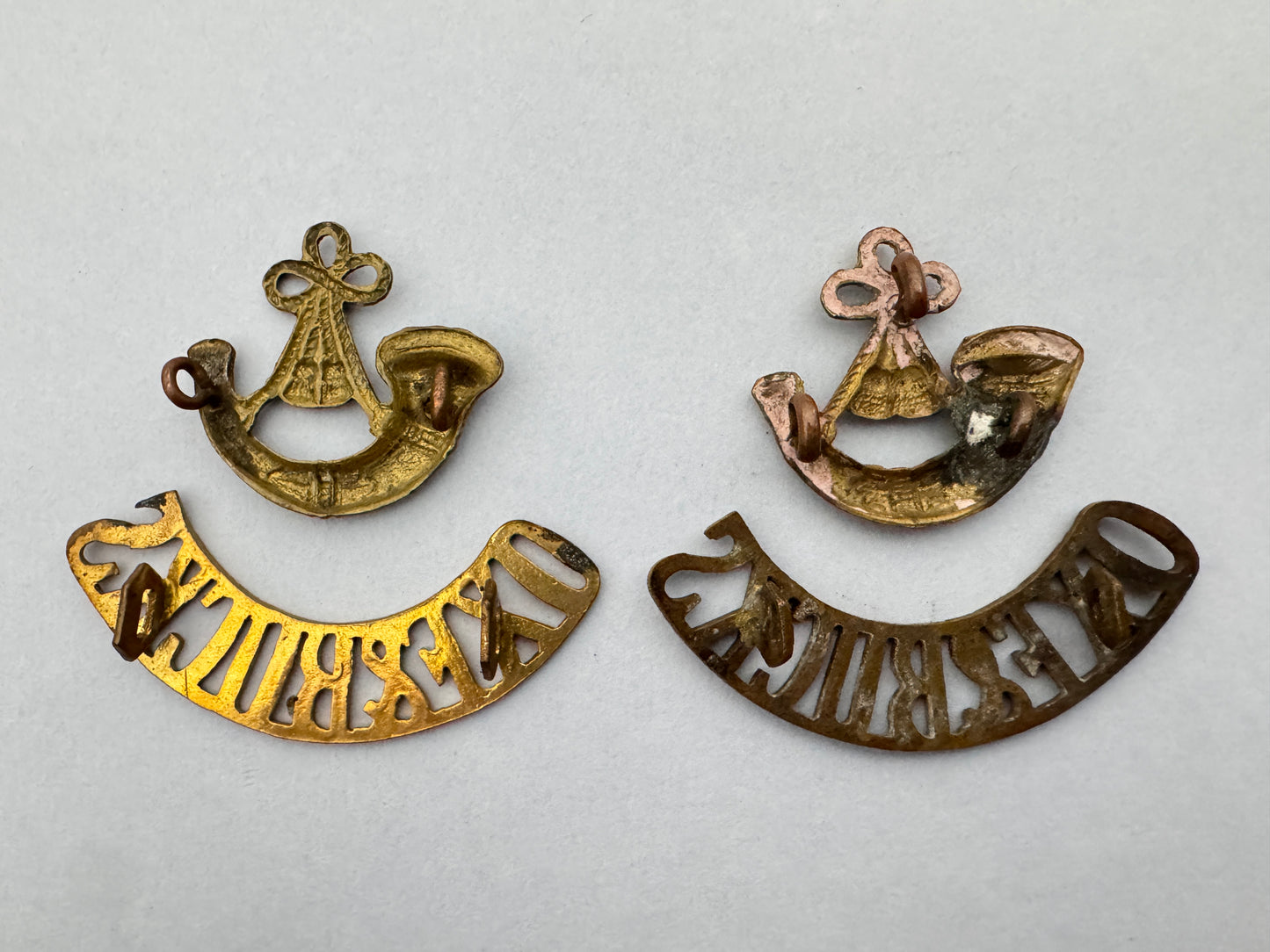 WW1 British Army Oxfordshire & Buckinghamshire Light Infantry Shoulder Titles