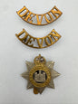 WW2 British Army Devonshire Regiment Cap Badge & Shoulder Titles Set
