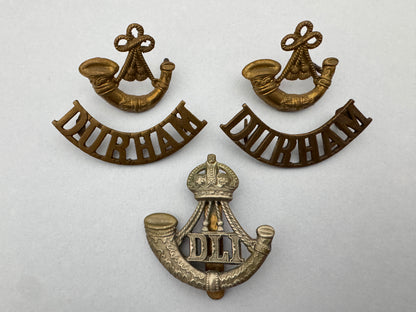 WW1 British Army Durham Light Infantry Regiment Cap Badge & Shoulder Titles