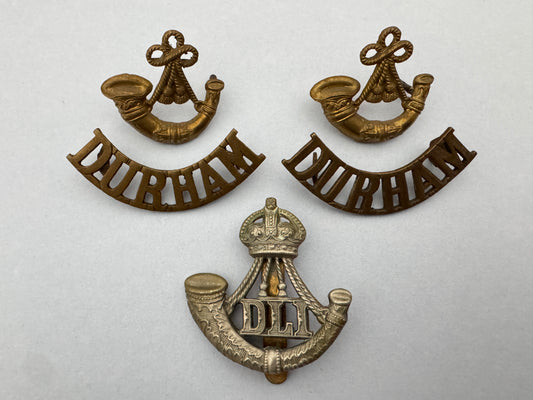 WW1 British Army Durham Light Infantry Regiment Cap Badge & Shoulder Titles
