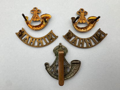 WW1 British Army Durham Light Infantry Regiment Cap Badge & Shoulder Titles