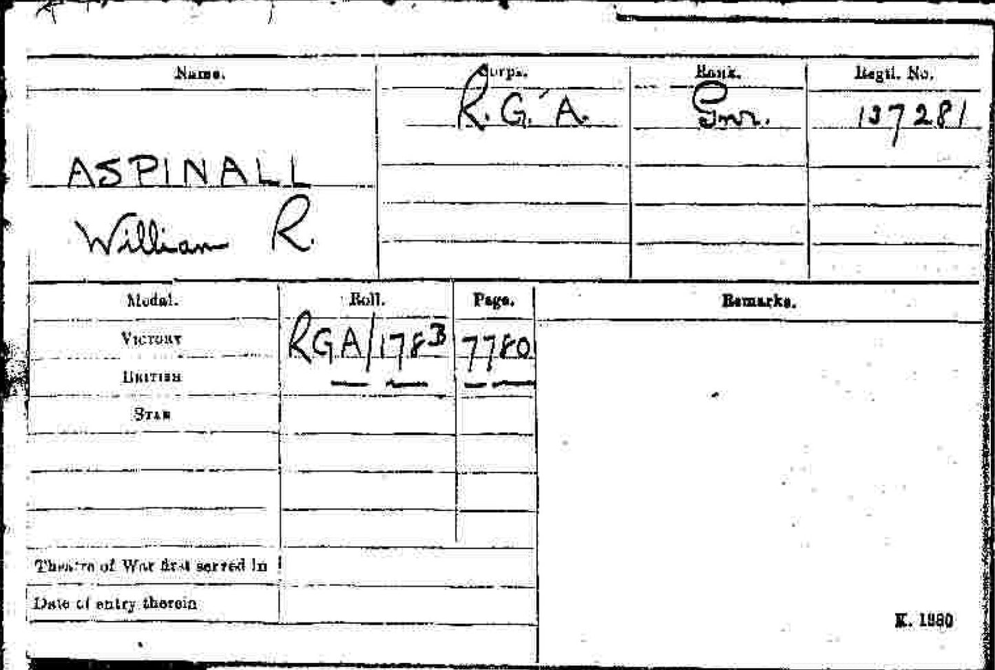 WW1 British Army War Medals - Royal Garrison Artillery