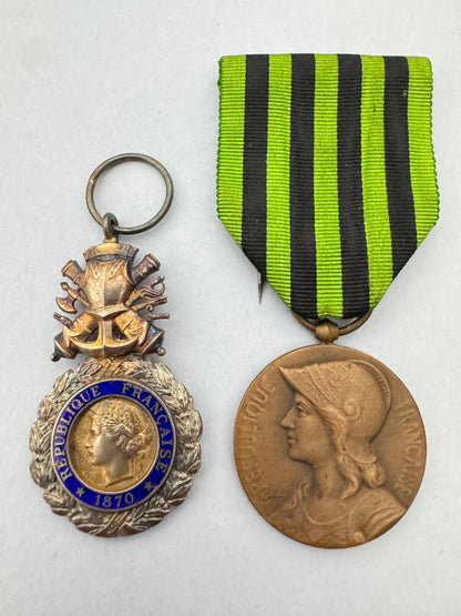 French Issue Franco-Prussian War Medal & Military Medal for Bravery 1870-1871
