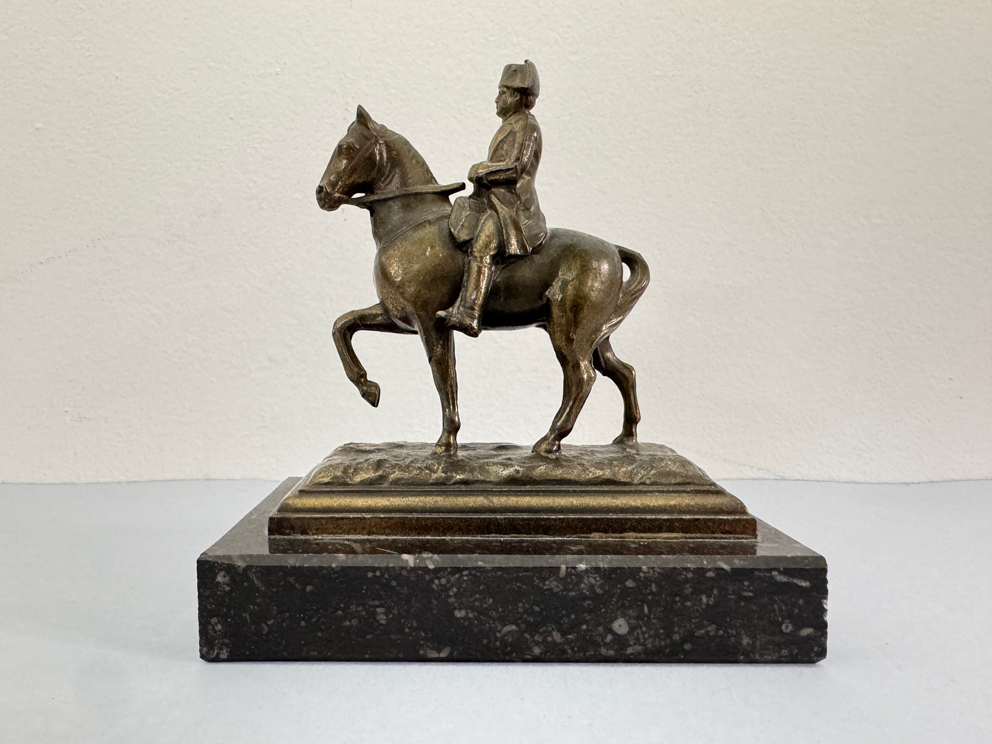 Vintage Bronze and Marble Statue Napoleon Bonaparte on Horseback