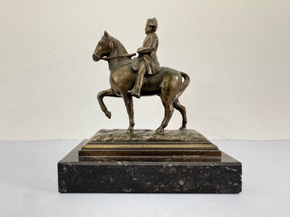 Vintage Bronze and Marble Statue Napoleon Bonaparte on Horseback