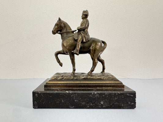 Vintage Bronze and Marble Statue Napoleon Bonaparte on Horseback