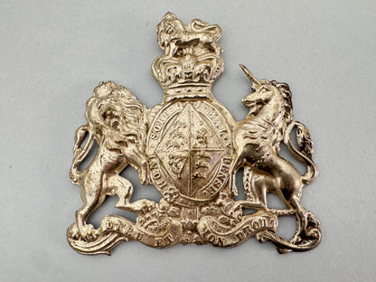Antique Victorian British Royal Coat of Arms Silvered Plaque