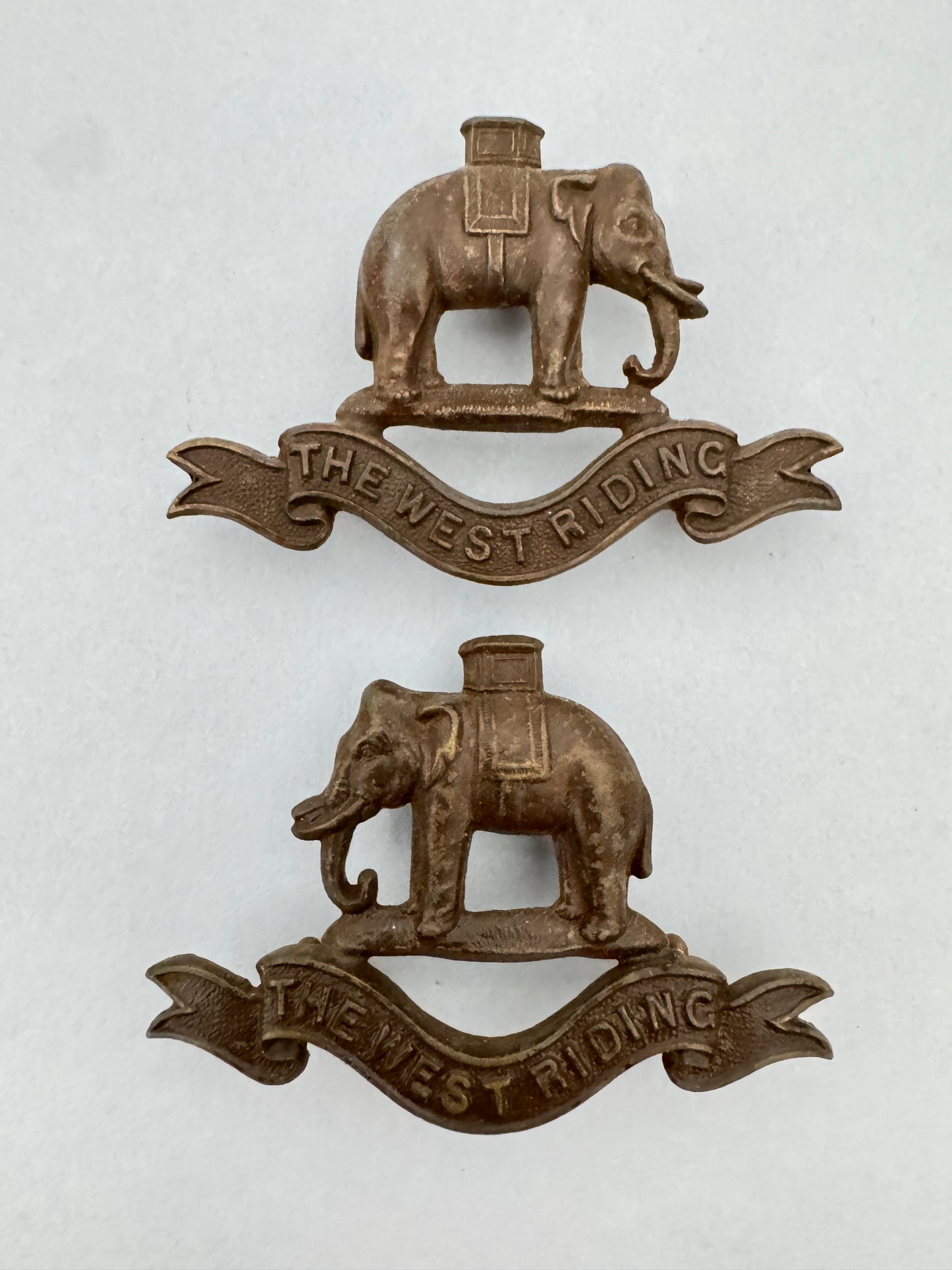WW2 British Army Duke of Wellington West Riding Regiment Officer Collar Badges
