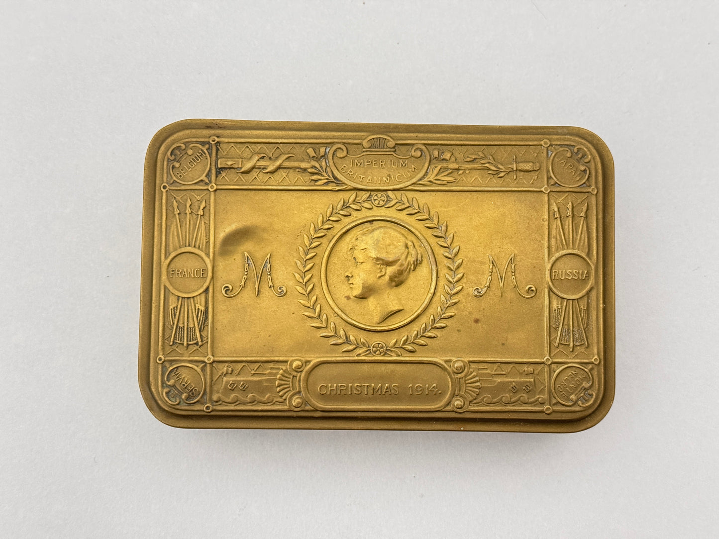 WW1 British Princess Mary Brass Gift Tin Christmas 1914 + Image of King George V