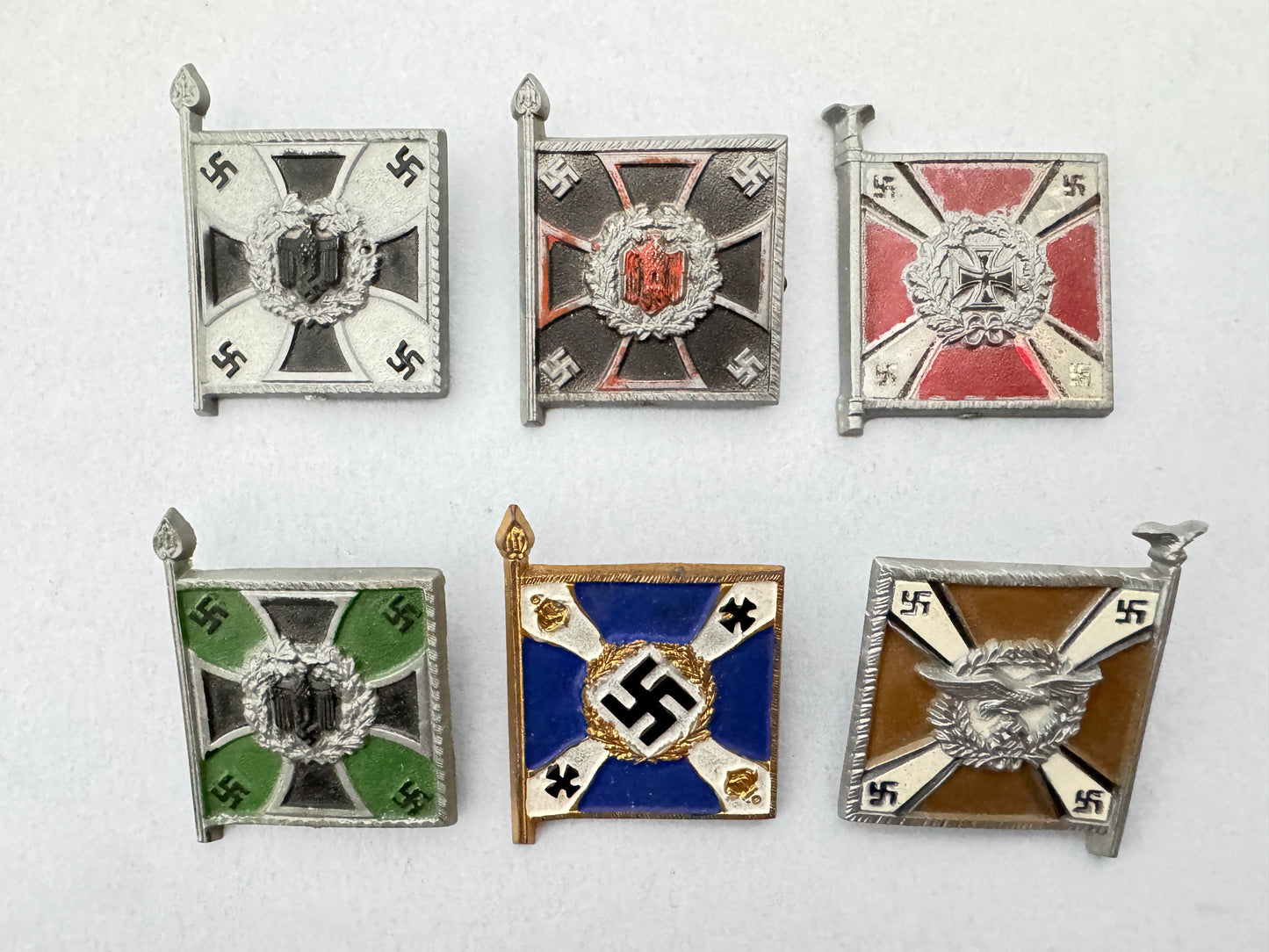 Third Reich German WHW Military Standard Banner Tinnie Badges