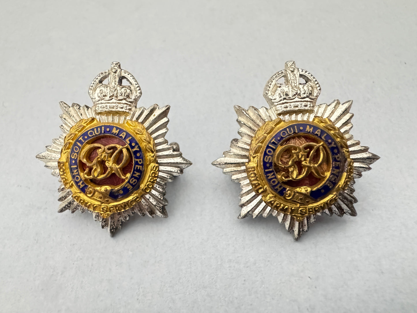 British Royal Army Service Corps (RASC) Officer' Silver Gilt Collar Badges