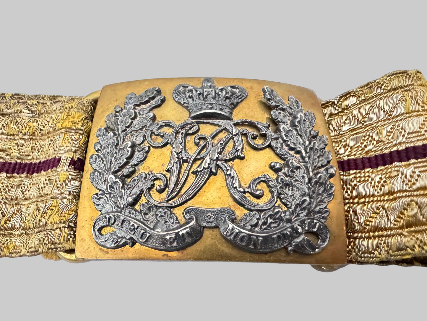 Victorian British Army Cavalry Officer's Silver Gilt Dress Belt & Buckle VR