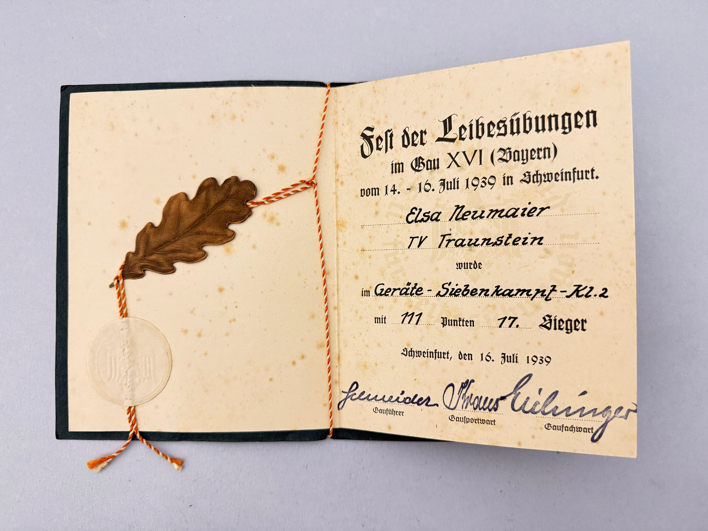 Third Reich NSRL Sports Award Booklet