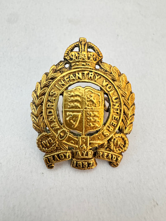 Madras Infantry Volunteers Cap Badge British India Army Colonial Era