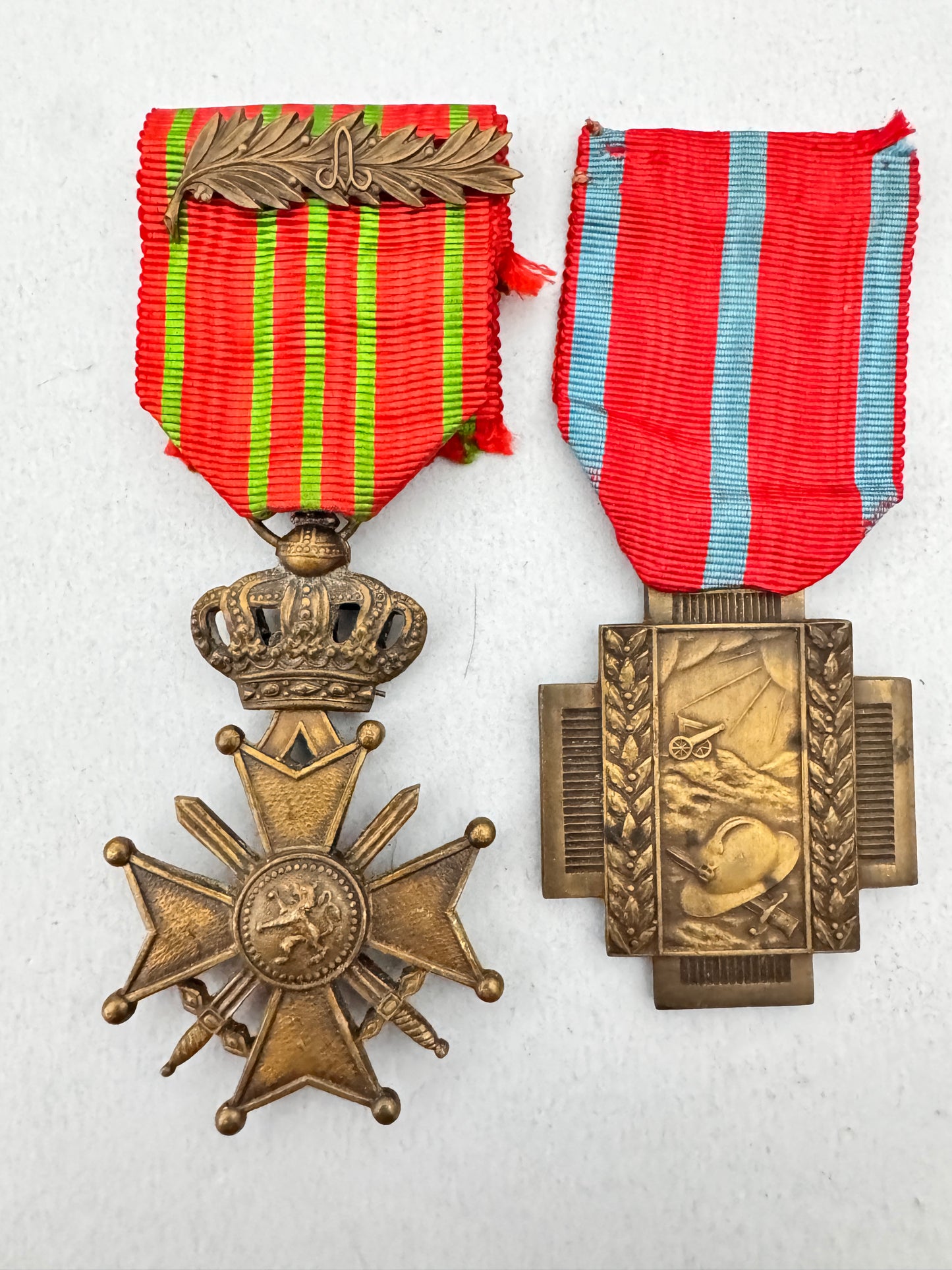 WW1 Belgian Army War Merit Cross & Fire Cross Medal Pair