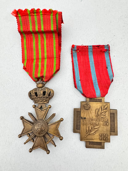 WW1 Belgian Army War Merit Cross & Fire Cross Medal Pair
