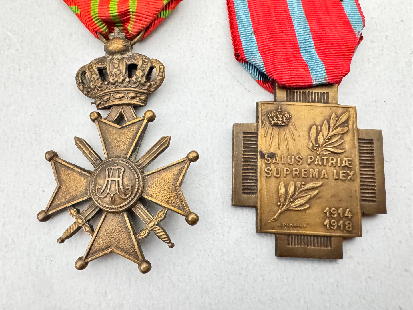 WW1 Belgian Army War Merit Cross & Fire Cross Medal Pair