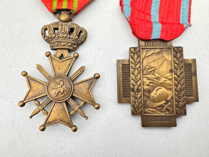 WW1 Belgian Army War Merit Cross & Fire Cross Medal Pair