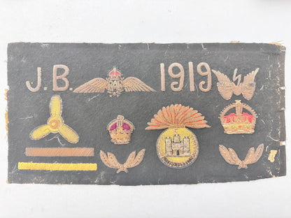 WW1 British Royal Air Force Bullion Pilot Badge Commemorative Panel Innisklling