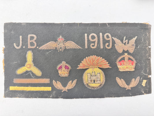 WW1 British Royal Air Force Bullion Pilot Badge Commemorative Panel Innisklling
