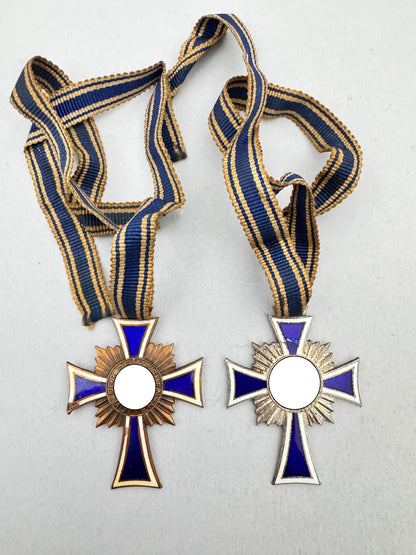 Third Reich German Mother's Cross Bronze & Silver Grade Medals
