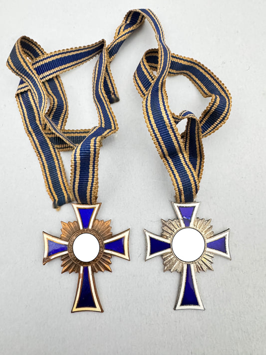 Third Reich German Mother's Cross Bronze & Silver Grade Medals