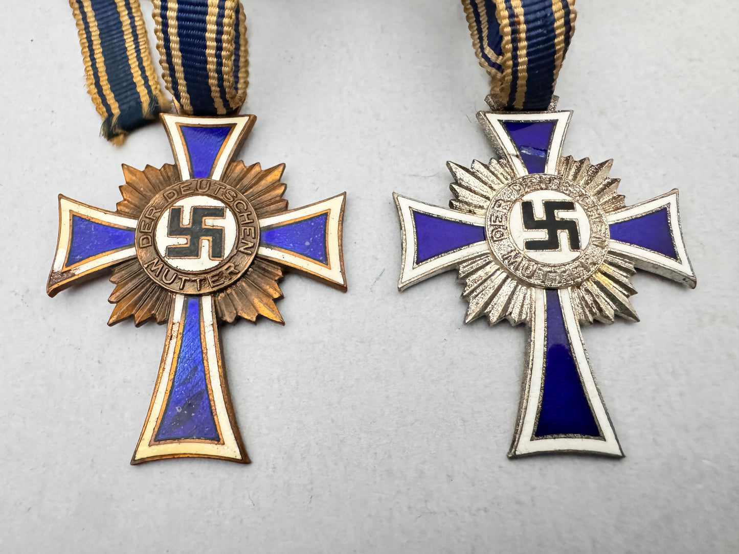 Third Reich German Mother's Cross Bronze & Silver Grade Medals