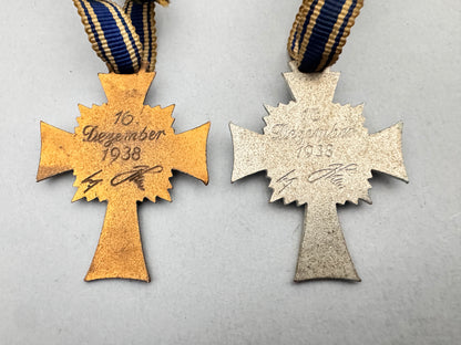 Third Reich German Mother's Cross Bronze & Silver Grade Medals