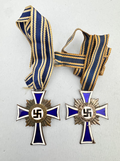Third Reich German Mother's Cross Bronze & Silver Grade Medals