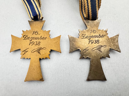 Third Reich German Mother's Cross Bronze & Silver Grade Medals